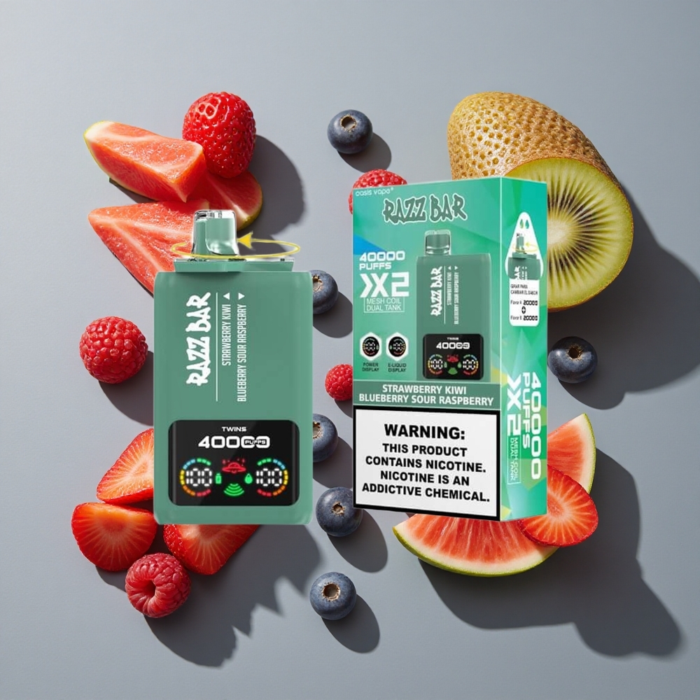 Jordgubbe Kiwi & Blåbär Sur Hallon Razz Bar 40000 Puffs vape wholesale Sweden Power Screen Display