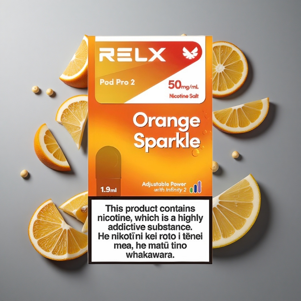 Apelsin Glitter RELX Pod Pro 2 600 Puffs vape wholesale Sweden 5% nikotin 1.9ml