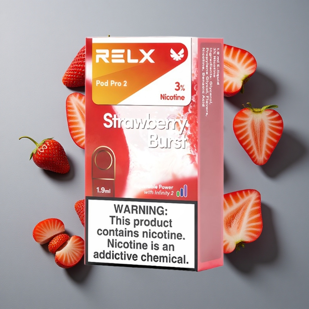 Jordgubbsmak Relx Pod Pro 2 600 Puffs vape wholesale Sweden Nikotinhalt: 3% Kapacitet: 1.9ml